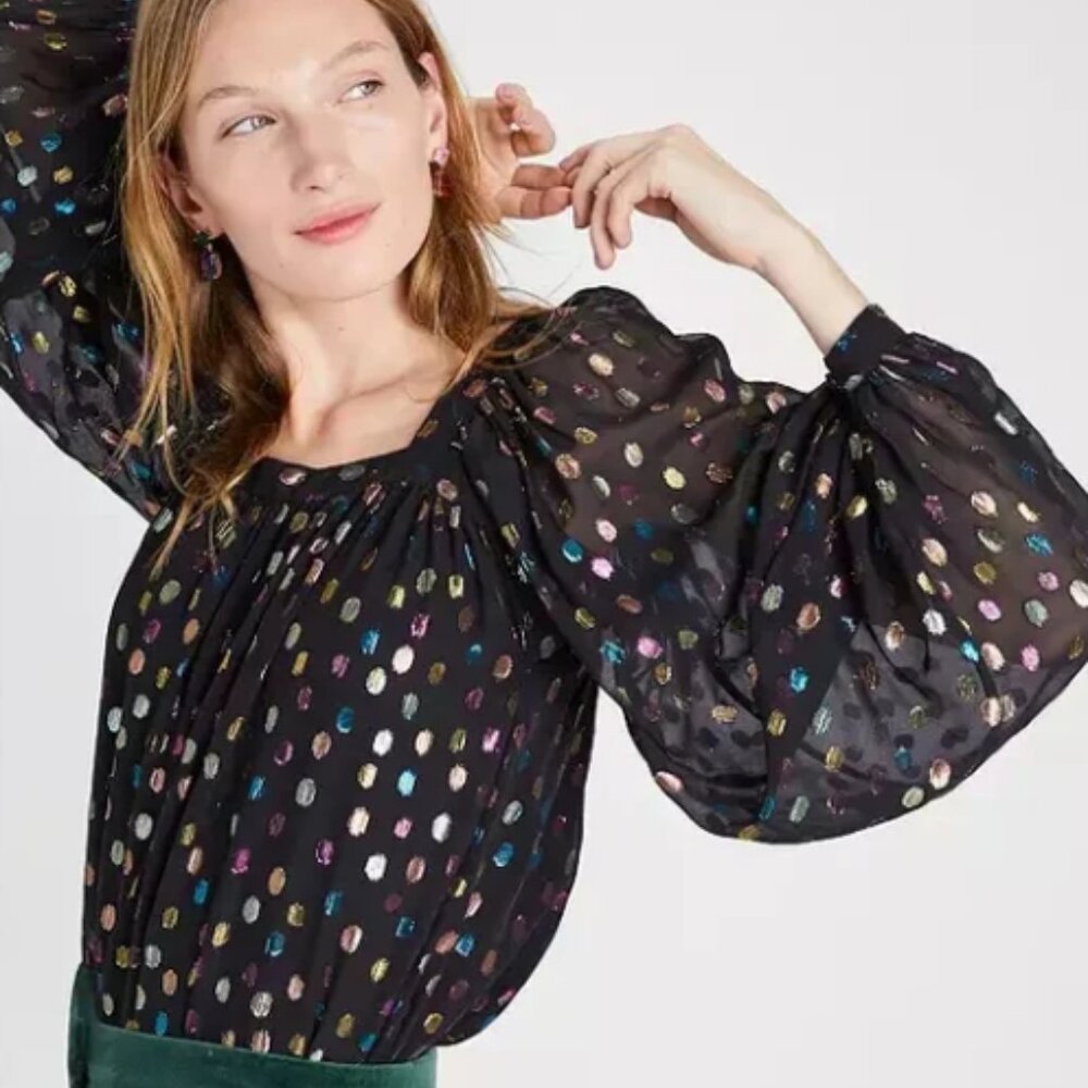 Kate Spade Metallic Festive Holiday Dots Belle Top XS